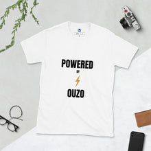 Cargar imagen en el visor de la galería, Short-Sleeve Unisex T-Shirt: Powered by Ouzo-Black

