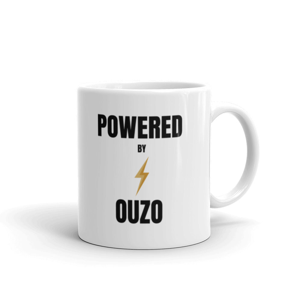 Mug: Powered By Ouzo-White