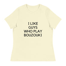 Load image into Gallery viewer, Women&#39;s Relaxed T-Shirt: Bouzouki Love Black Font
