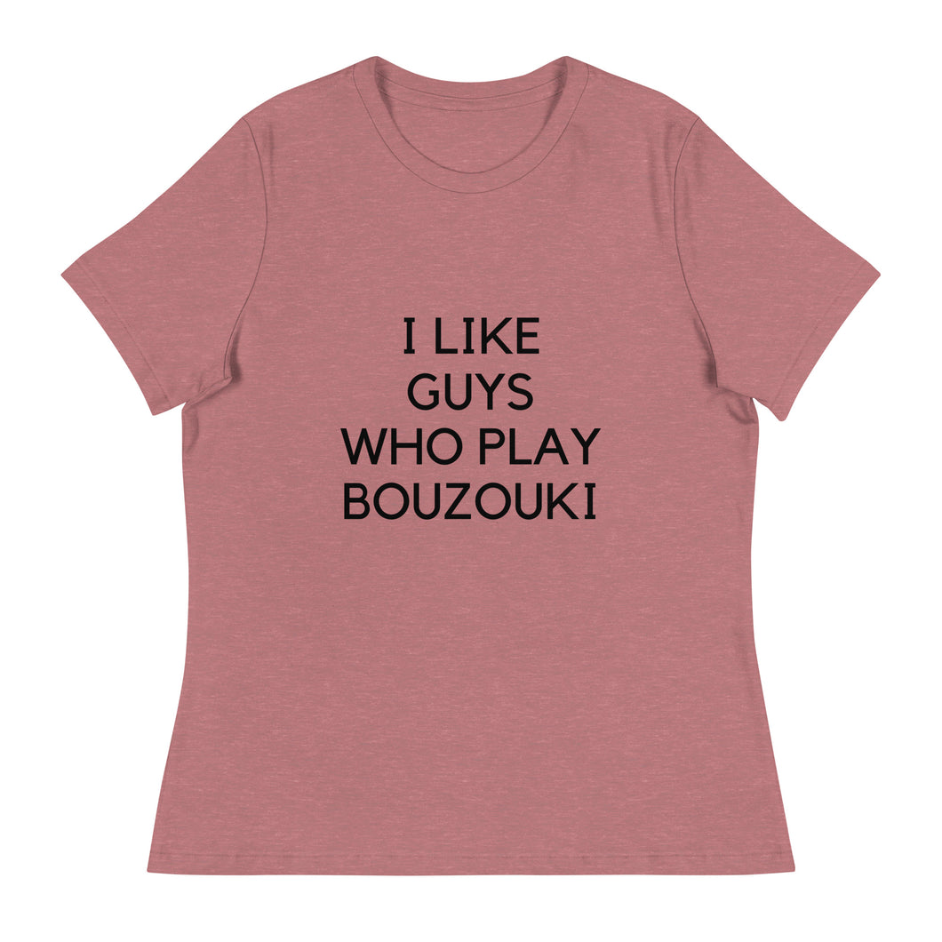 Women's Relaxed T-Shirt: Bouzouki Love Black Font